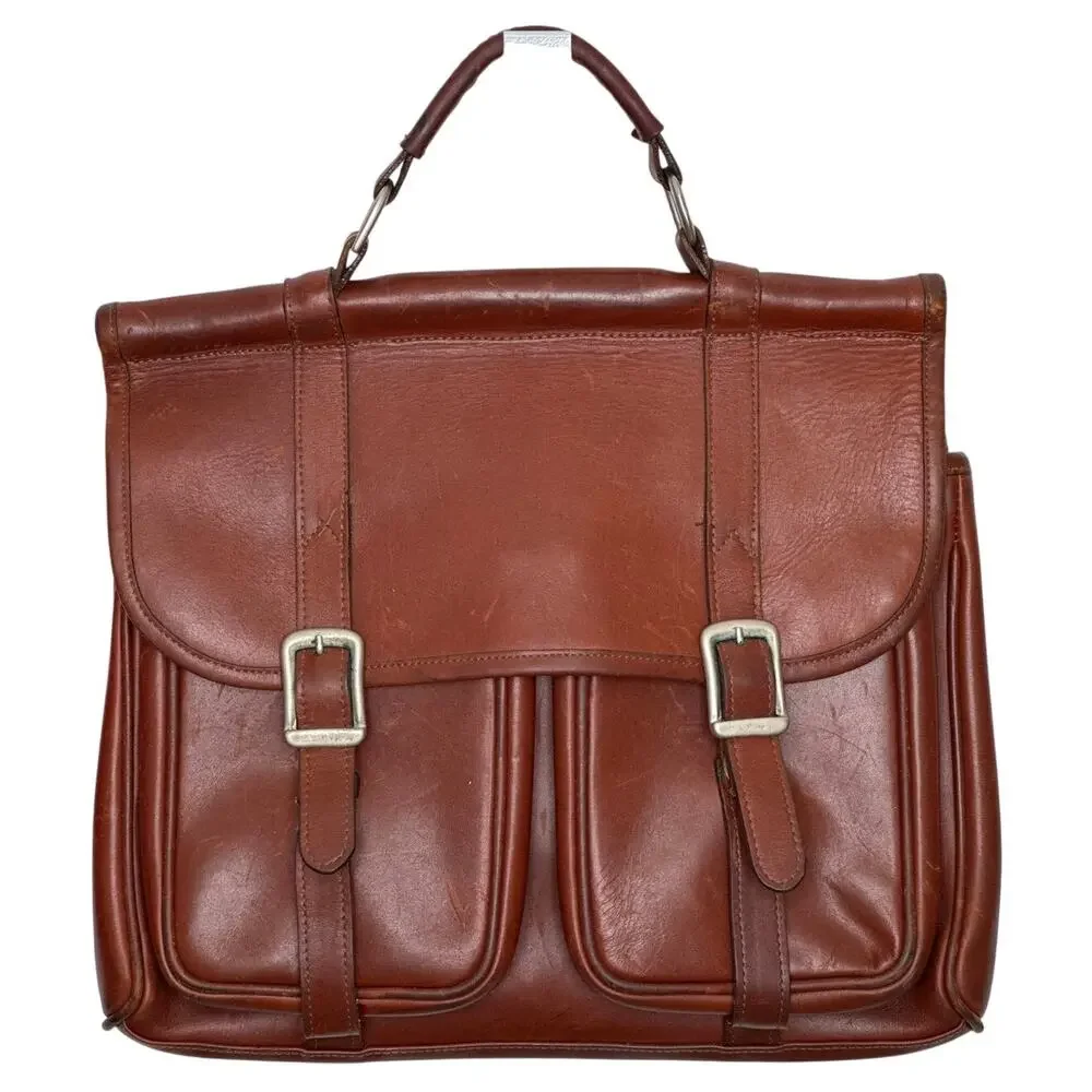 Vintage 90s Brown Leather Messenger Satchel Bag Detachable Shoulder Strap USA